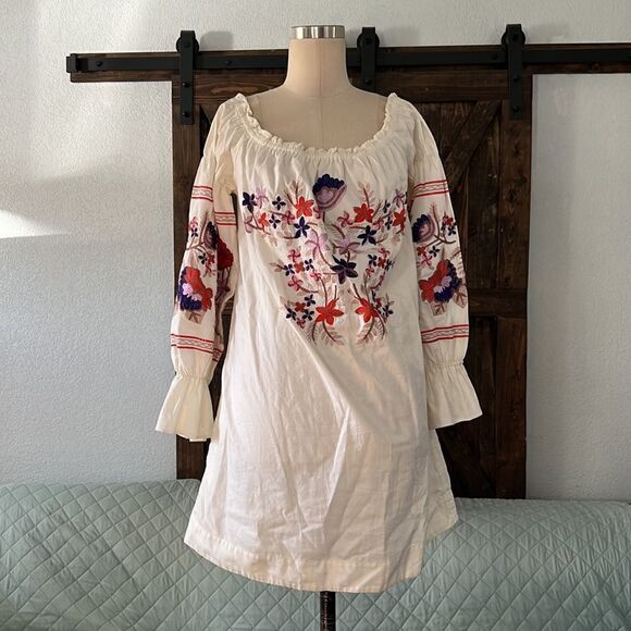 FREE PEOPLE FLEUR DU JOUR FLORAL EMBROIDERED OFF SHOULDER DRESS Sz- Xs - Picture 6 of 15